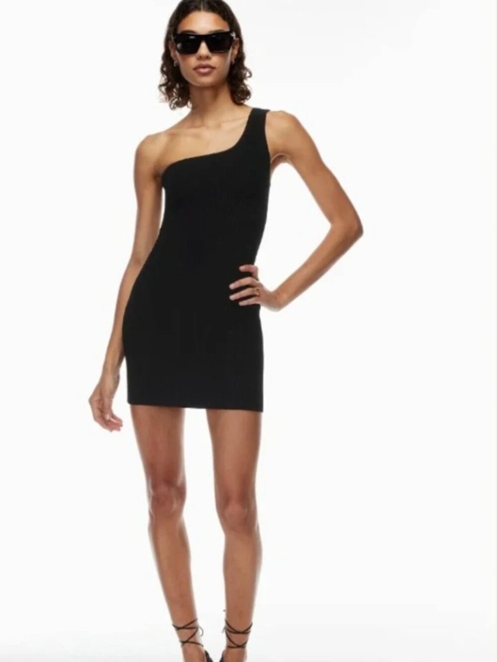 Babaton‎ Aritzia Sculpt Knit One-Shoulder Mini Dress Black Large